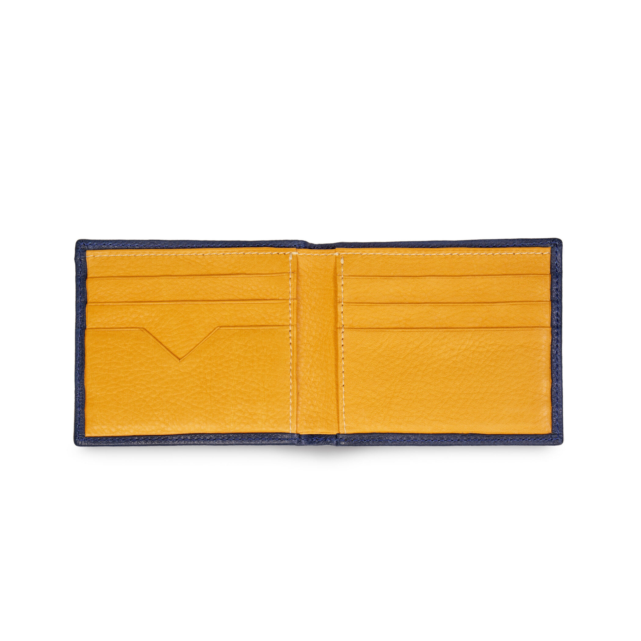 Handgefertigte Leder Herrengeldbörse, Herrenportemonnaie aus zertifiziertem Naturleder in Blau-Orange – nachhaltiges Accessoire aus deutscher Manufaktur.