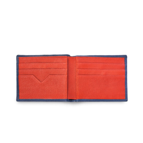 Handgefertigte Leder Herrengeldbörse, Herrenportemonnaie aus zertifiziertem Naturleder in Blau-Rot – nachhaltiges Accessoire aus deutscher Manufaktur.