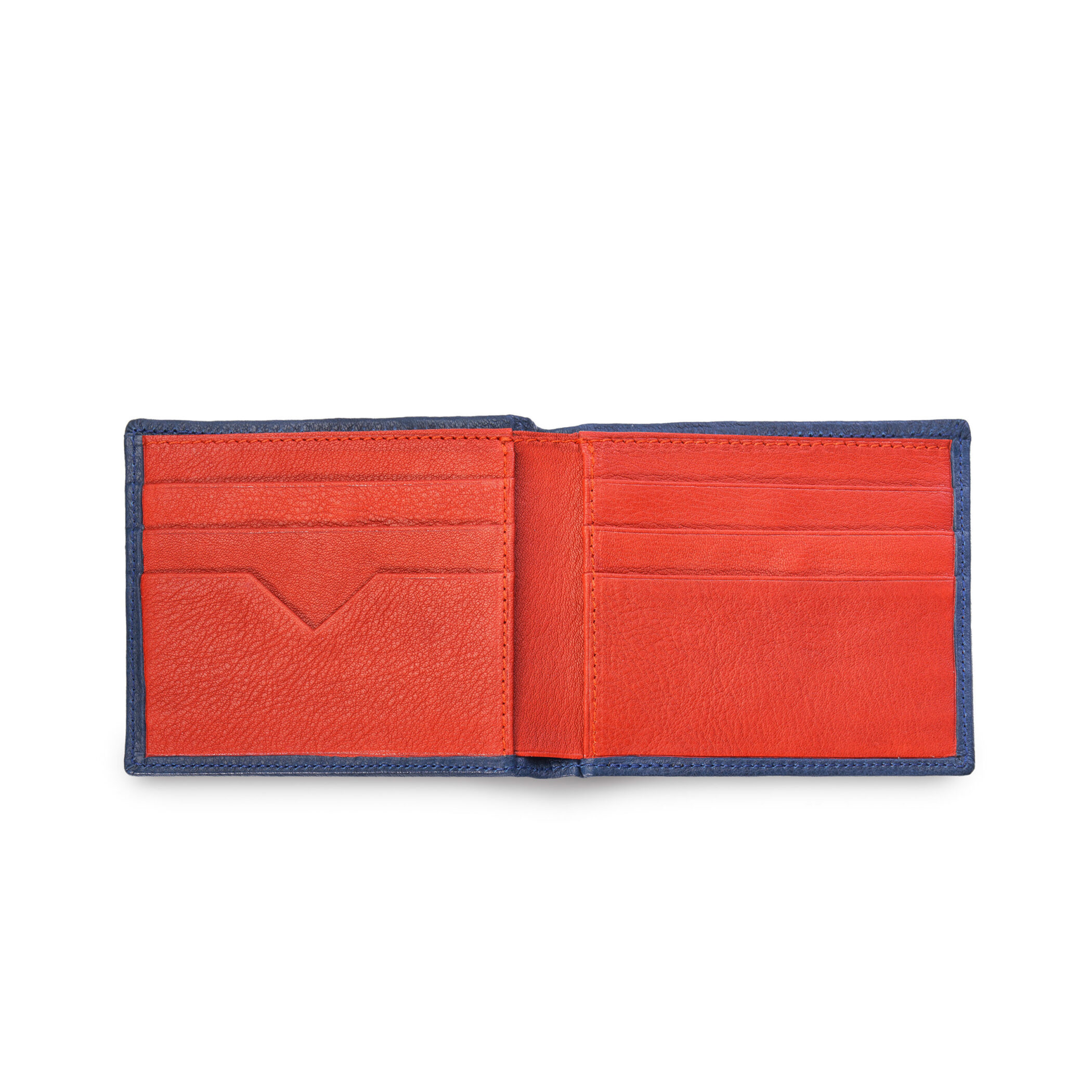 Handgefertigte Leder Herrengeldbörse, Herrenportemonnaie aus zertifiziertem Naturleder in Blau-Rot – nachhaltiges Accessoire aus deutscher Manufaktur.