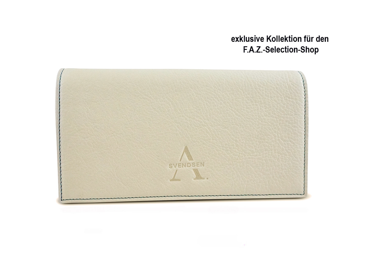 Handgefertigte Leder Geldbörse, Portemonnaie aus zertifiziertem Naturleder in Weiß – nachhaltiges Accessoire aus deutscher Manufaktur. Edition Frankfurter Allgemeine Selection Shop.