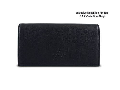 Handgefertigte Leder Geldbörse, Portemonnaie aus zertifiziertem Naturleder in Schwarz – nachhaltiges Accessoire aus deutscher Manufaktur. Edition Frankfurter Allgemeine Selection Shop.