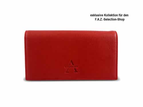 Handgefertigte Leder Geldbörse, Portemonnaie aus zertifiziertem Naturleder in Rot – nachhaltiges Accessoire aus deutscher Manufaktur. Edition Frankfurter Allgemeine Selection Shop.